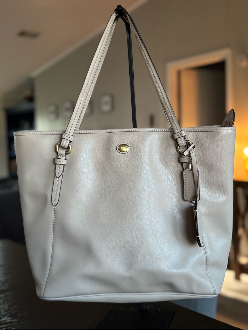 Coach Light Taupe Leather Tote with Gold Hardware
